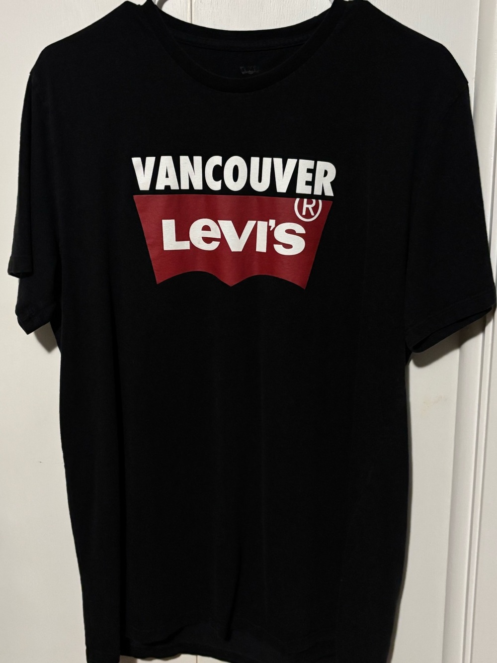 Levi's Black Tee with Red and White Vancouver Logo